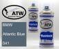 Preview: BMW, Atlantic Blue, 041: 400ml Sprühdose + 400ml Klarlack - Set, von ATW Autoteile West.